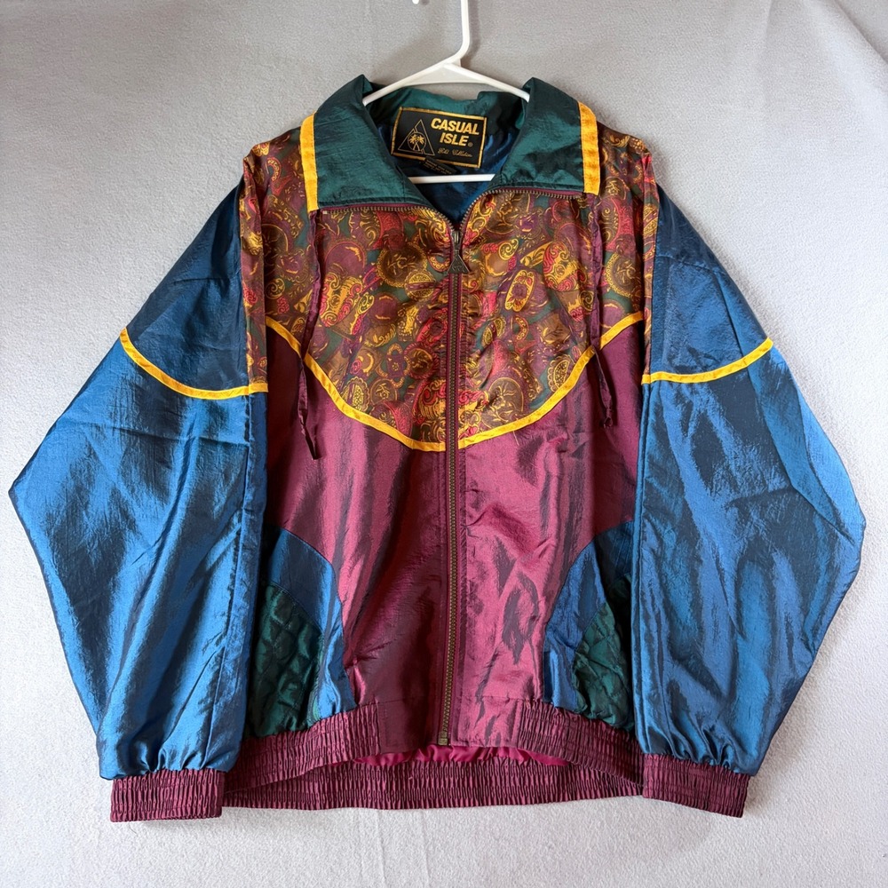 Casual Isle Gold Collection Vintage 80s Windbreaker Paisley Colorblock Jacket L